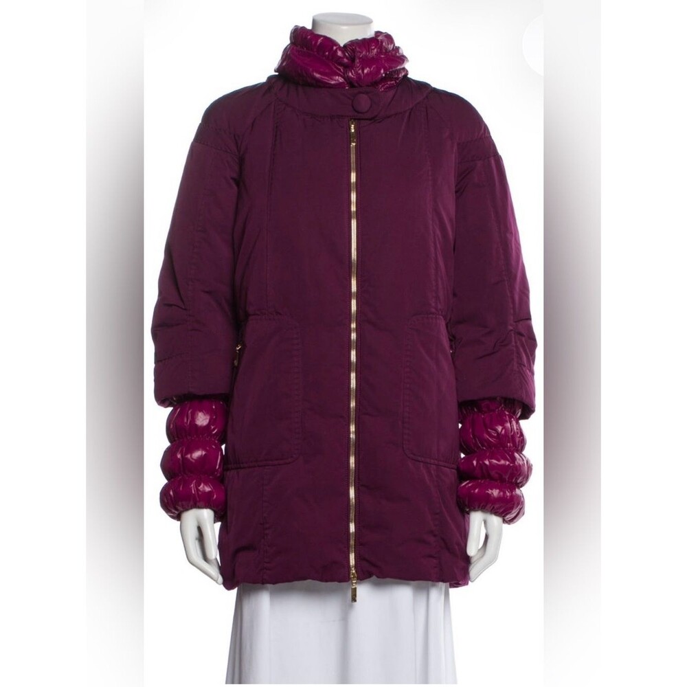 Moncler Plum Quilted Puffer Jacket with Shiny Sleeve Accents